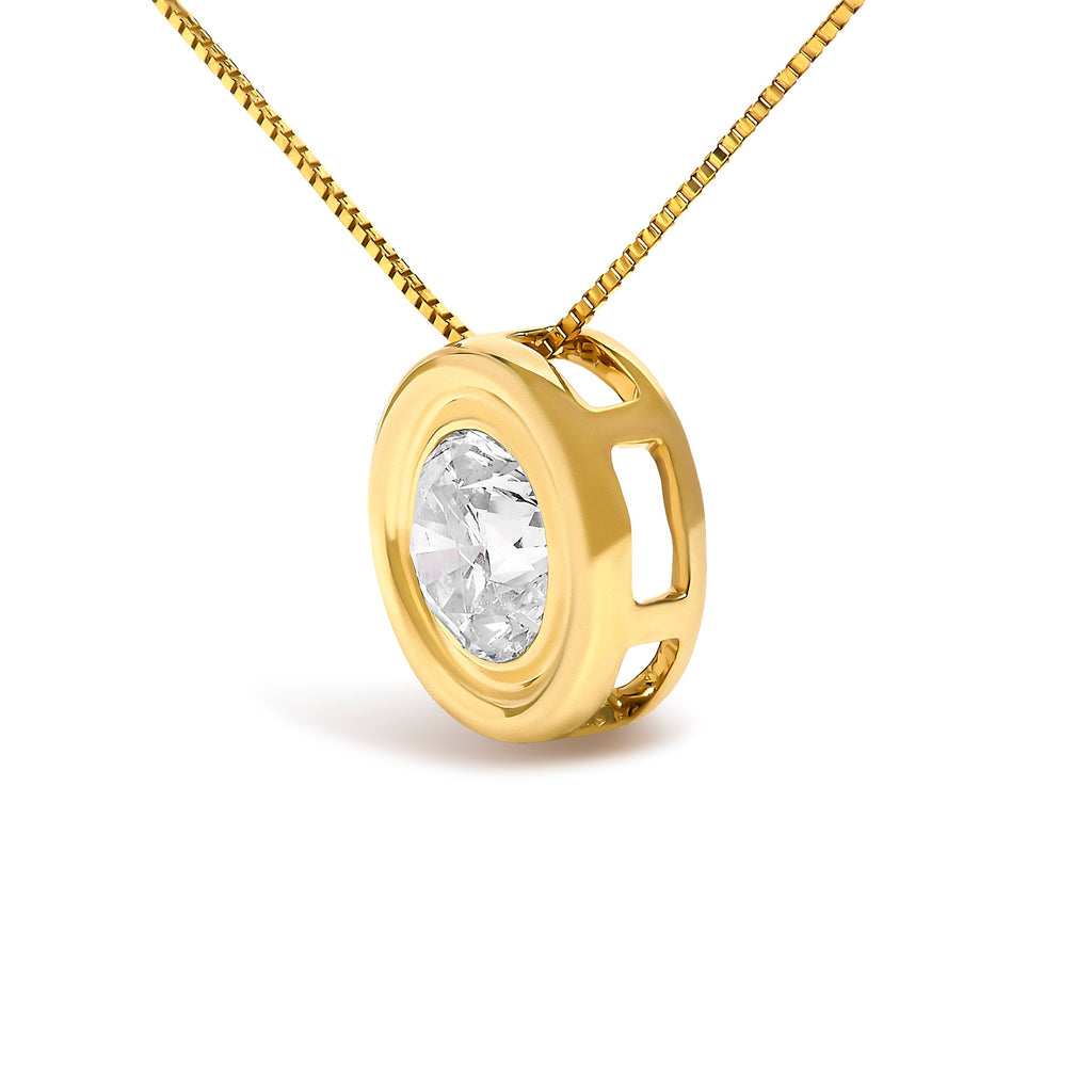 14K Yellow Gold 1 3/8 Cttw Bezel Set Round Diamond Solitaire Pendant Necklace