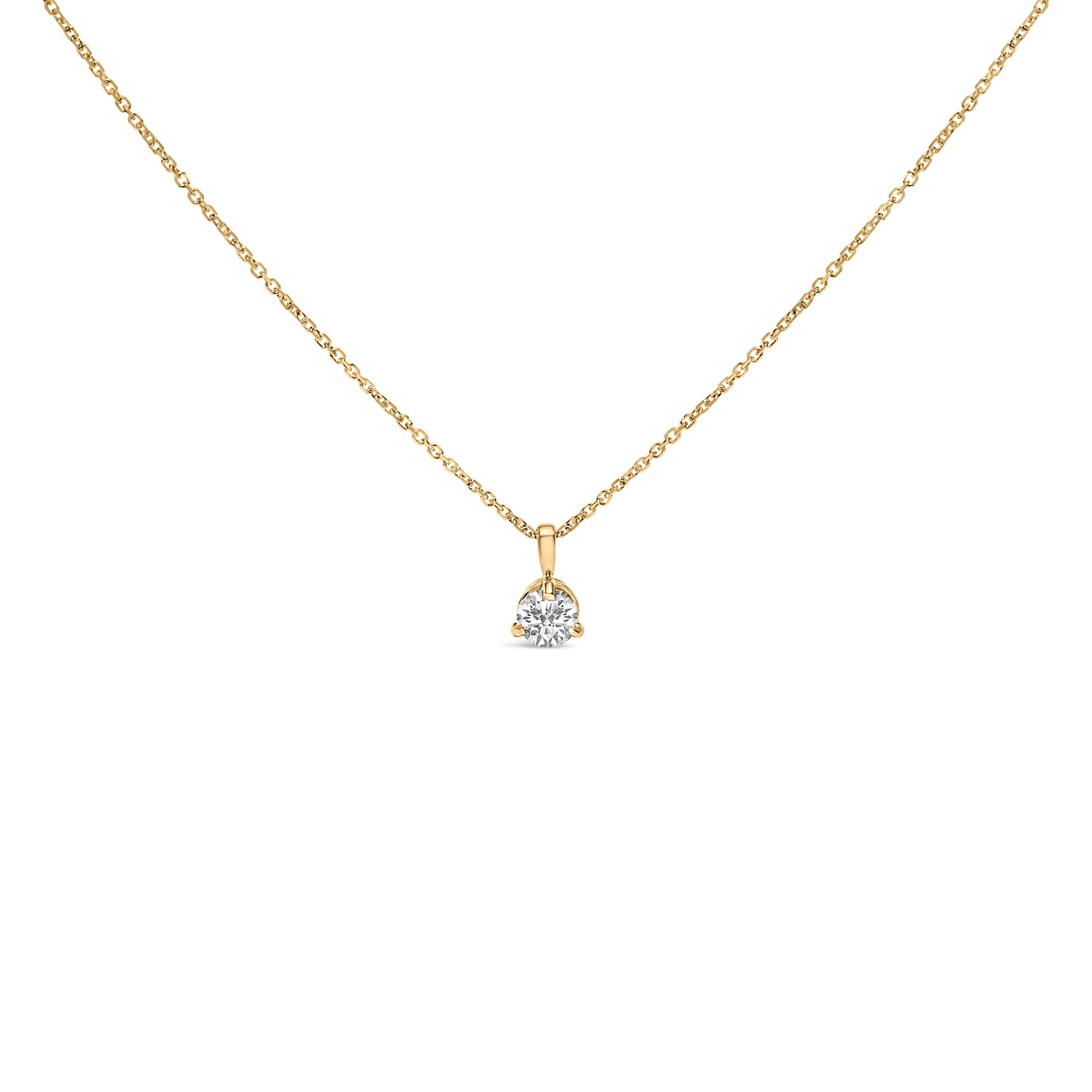 14K Yellow Gold 3/8 Cttw 3 Prong Martini Set Round Diamond Solitaire Pendant Necklace (G-H Color, SI2-I1 Clarity) - 18" Inches