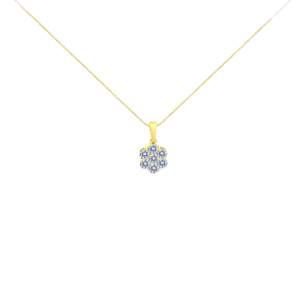 14K Yellow Gold 1.00 Cttw Brilliant Round-Cut Diamond 7 Stone Floral Cluster 18" Pendant Necklace (H-I Color, SI2-I1 Clarity)