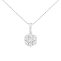 14K White Gold 2.00 Cttw Brilliant Round-Cut Diamond 7 Stone Flower Cluster 18" Pendant Necklace (H-I Color, SI2-I1 Clarity)