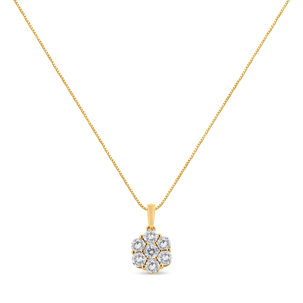 14K Yellow Gold 2.00 Cttw Brilliant Round-Cut Diamond 7 Stone Flower Cluster 18" Pendant Necklace (H-I Color, SI2-I1 Clarity)