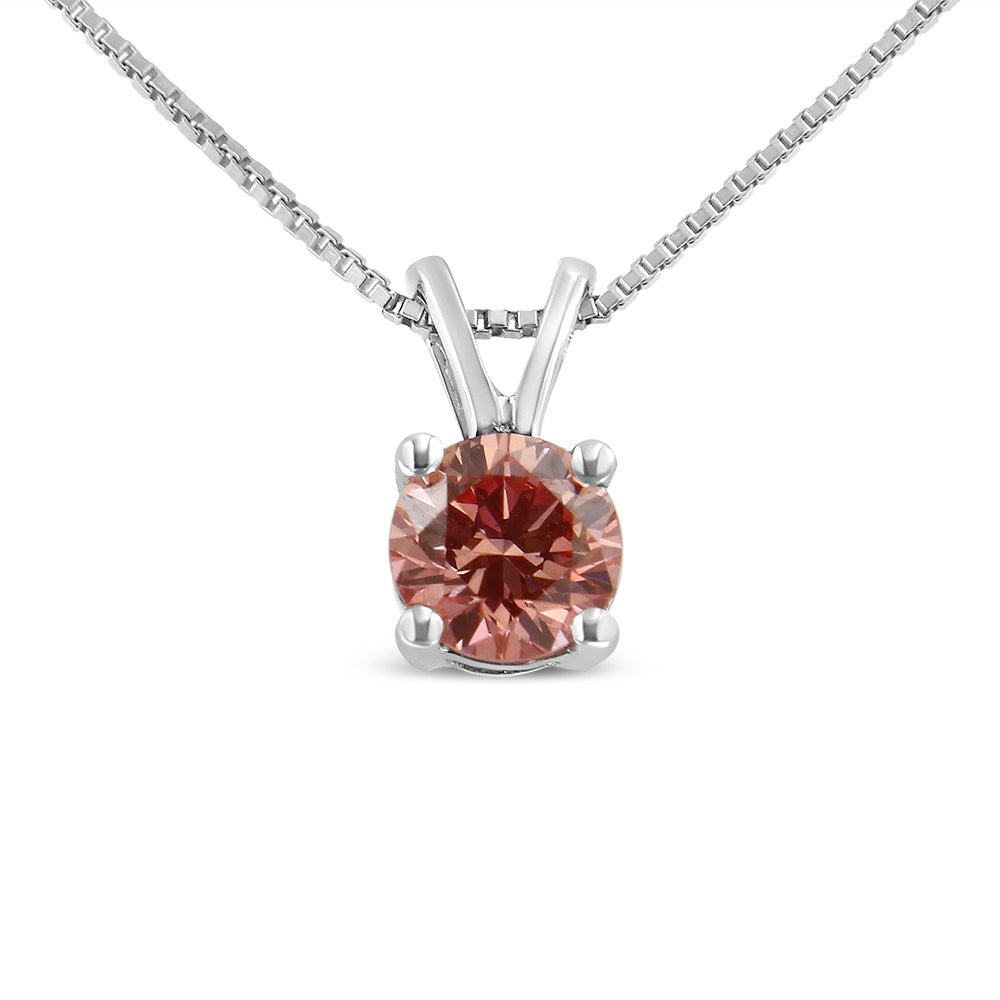 14K White Gold 1/4 Cttw Round Brilliant Cut Lab Grown Blue Diamond 4-Prong Solitaire Pendant Necklace (Blue Color, VVS2-VS1 Clarity) - 18"