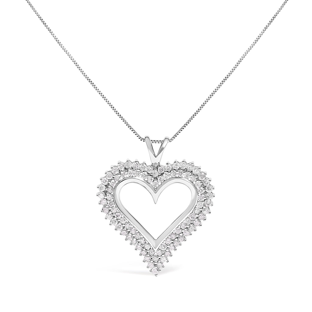 .925 Sterling Silver 1.00 Cttw Diamond Heart 18" Pendant Necklace (I-J Color, I2-I3 Clarity)