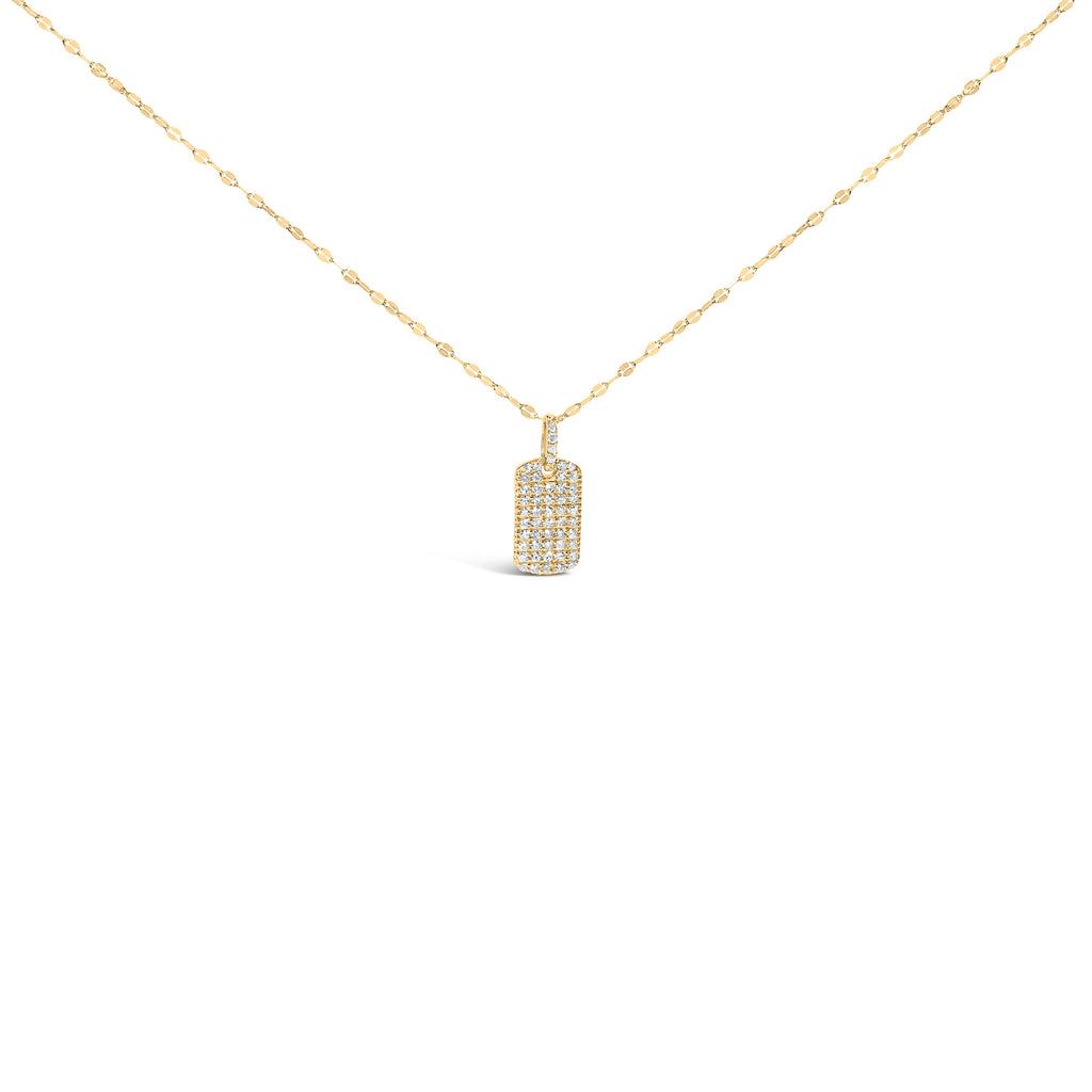 14K Yellow Gold 1/3 Cttw Diamond Dog Tag Pendant Necklaces 18"