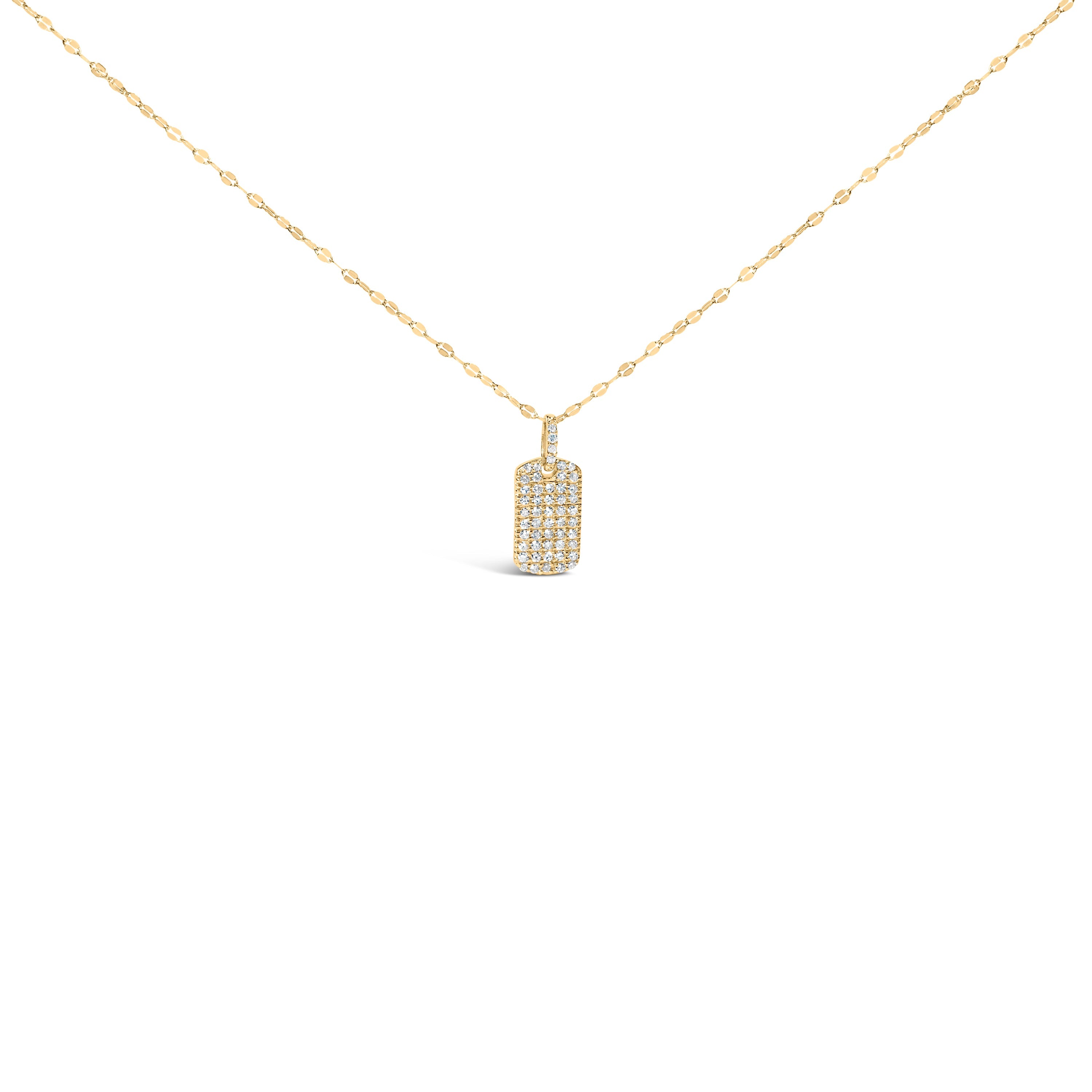 14K Yellow Gold 1/3 Cttw Diamond Dog Tag Pendant Necklaces 18"