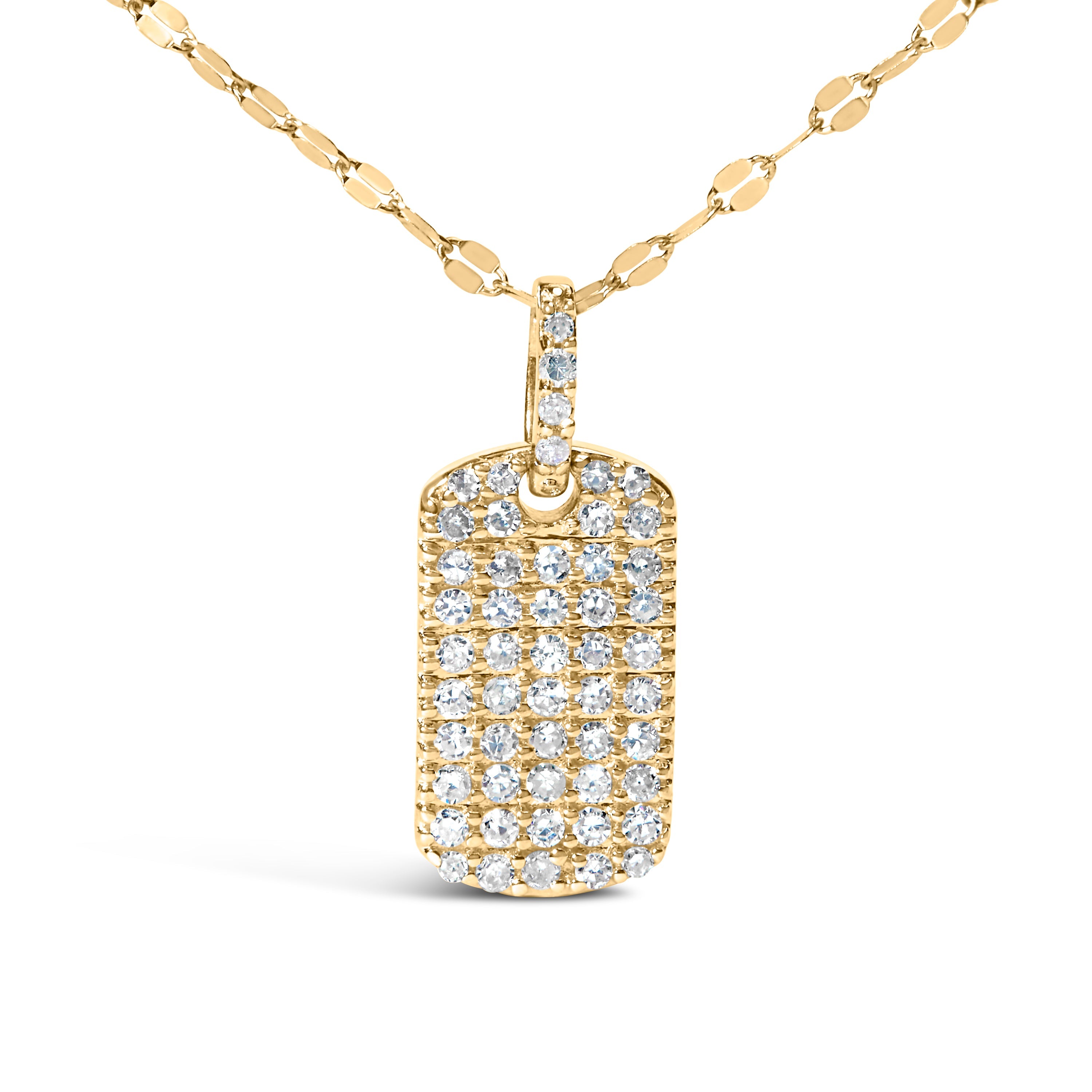 14K Yellow Gold 1/3 Cttw Diamond Dog Tag Pendant Necklaces 18"