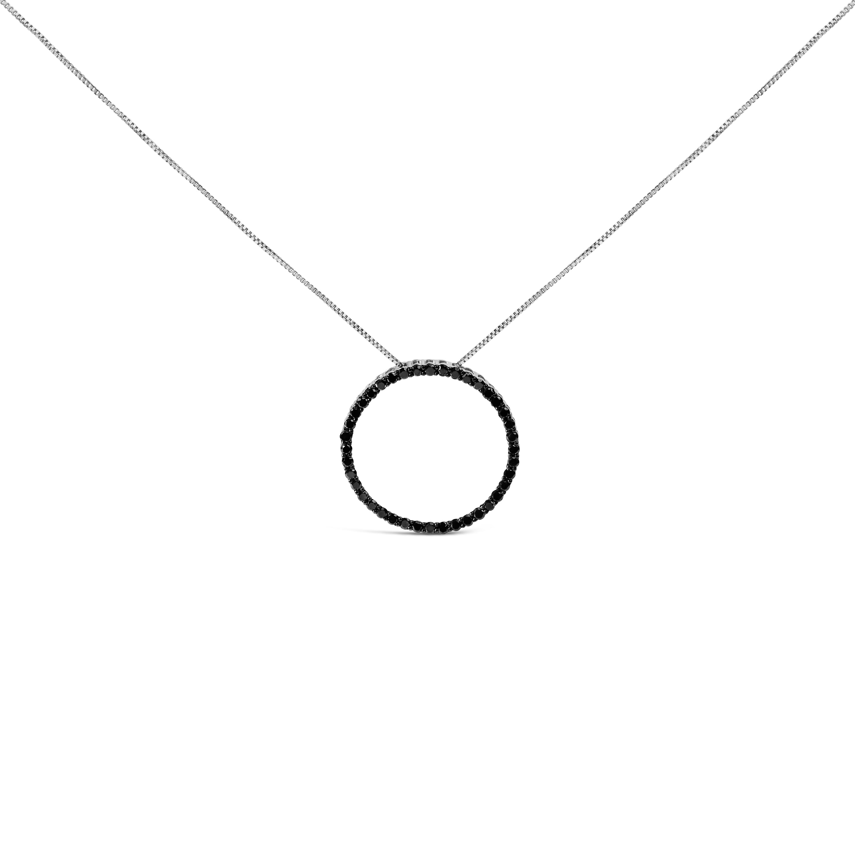 .925 Sterling Silver 4.0 Cttw Black Diamond Open Hoop Circle 18" Pendant Necklace (Black Color, I2-I3 Clarity)