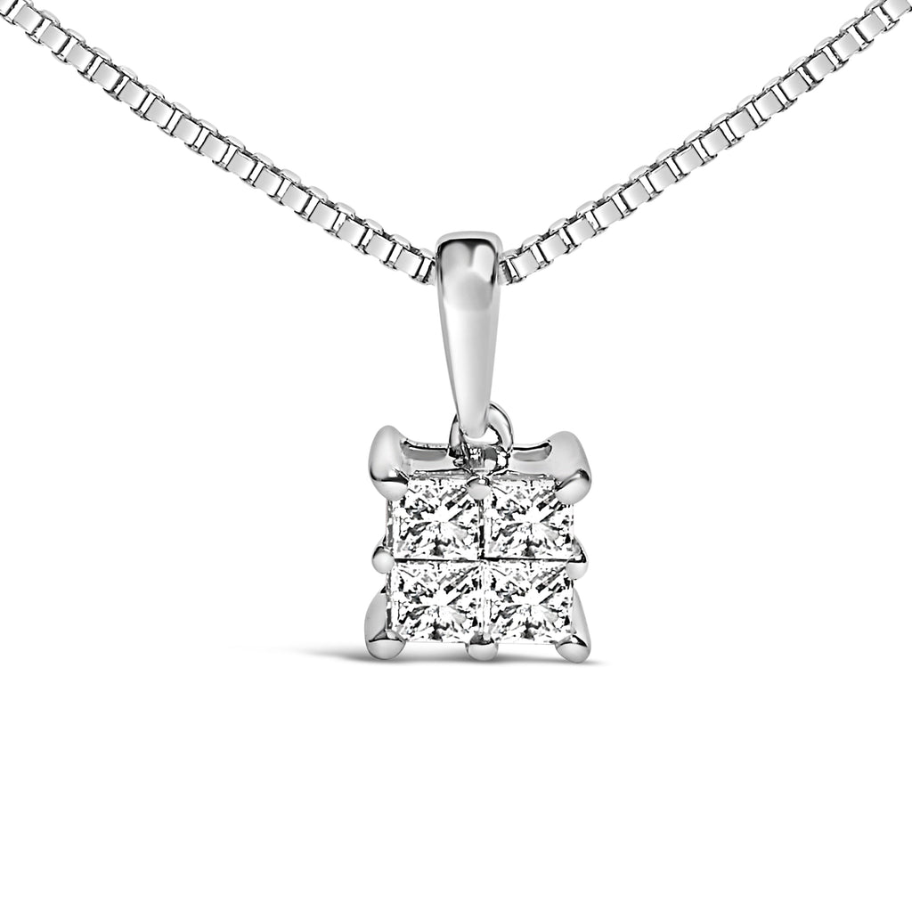 Sterling Silver 1/4 Cttw Princess Cut Diamond 4 Stone Pendant Necklace