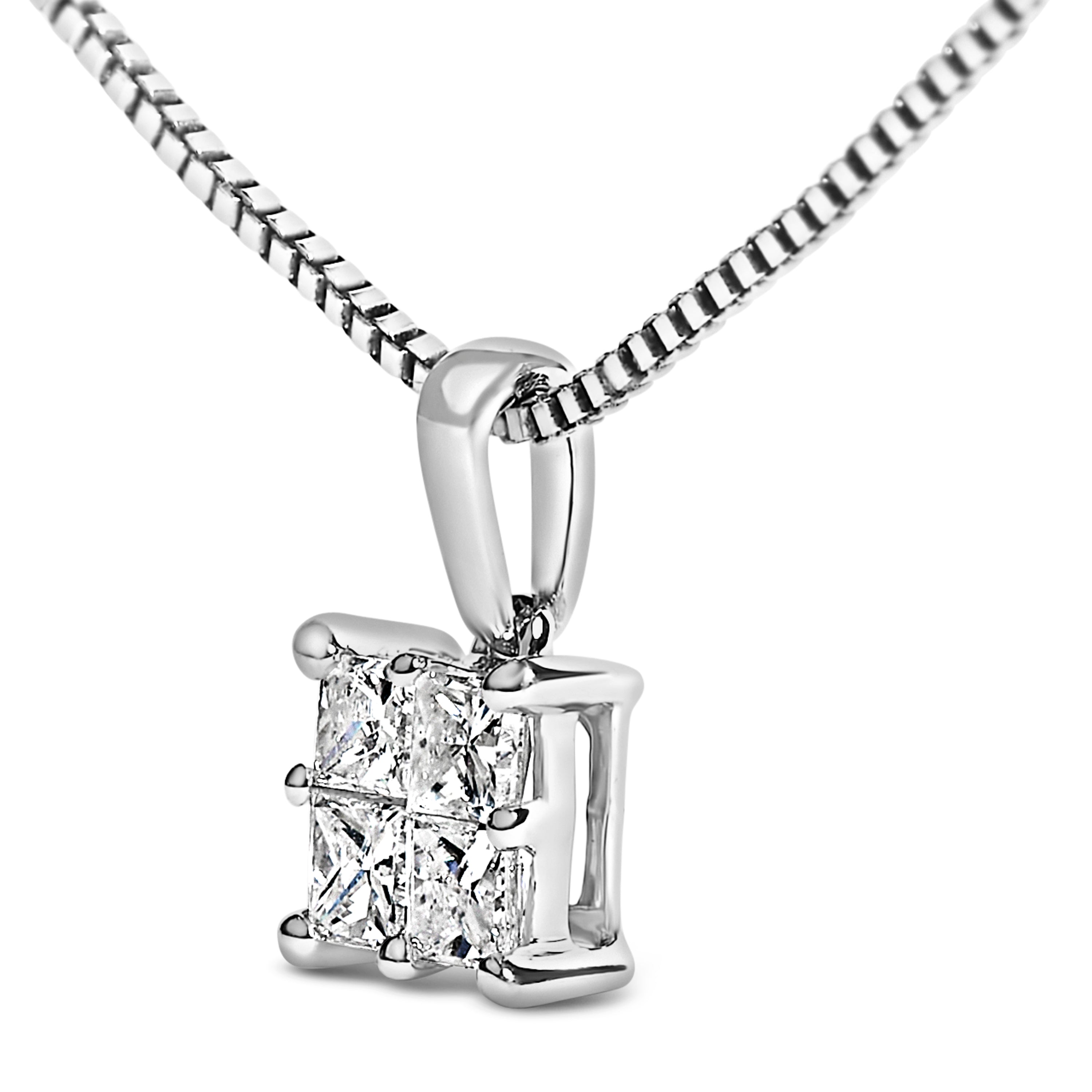 Sterling Silver 1/4 Cttw Princess Cut Diamond 4 Stone Pendant Necklace
