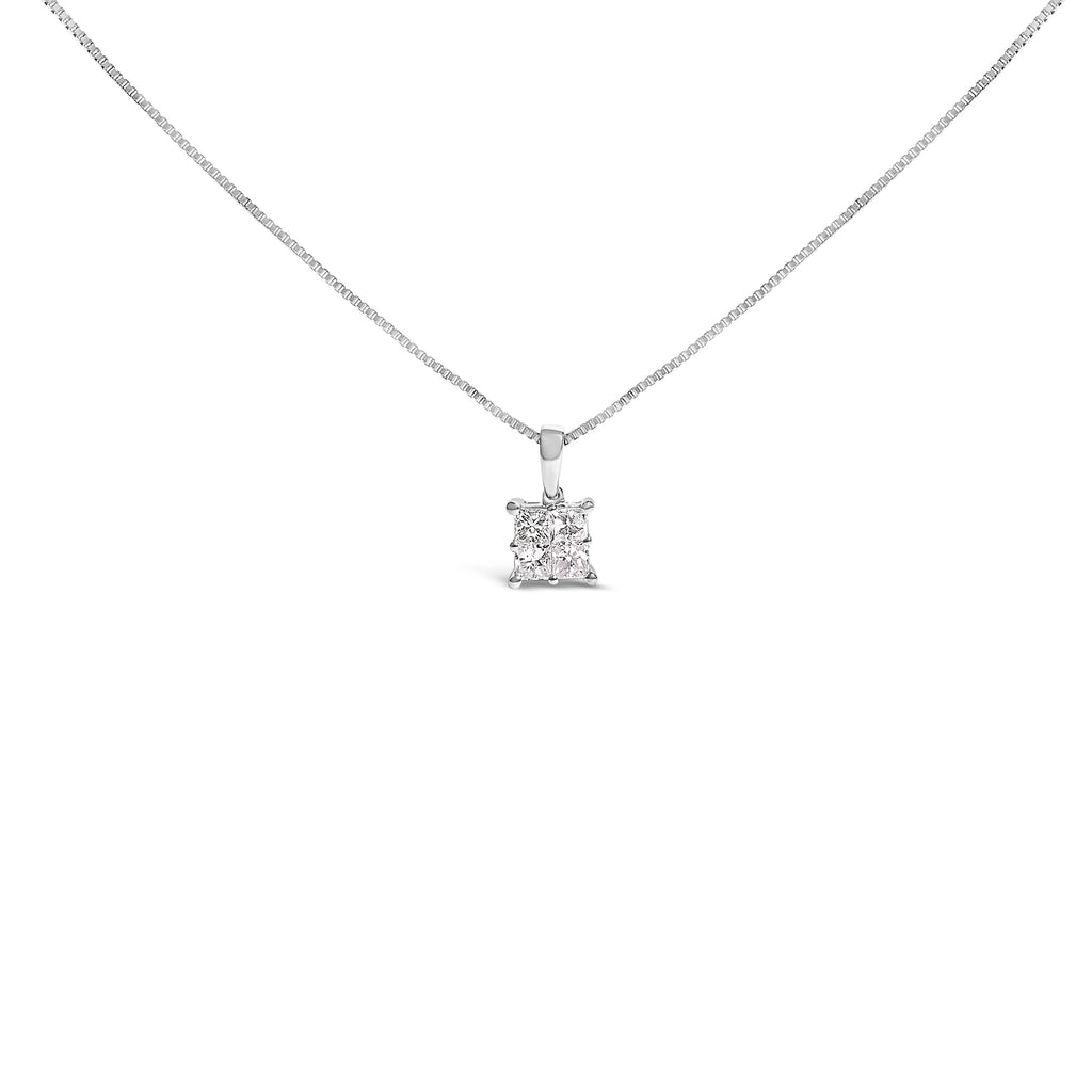 Sterling Silver 1/2 Cttw Princess-Cut Diamond 4 Stone Pendant Necklace
