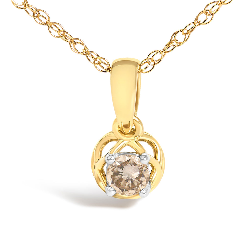 14K Yellow Gold Plated Silver 1/5 Cttw Diamond Openwork Pendant Necklace