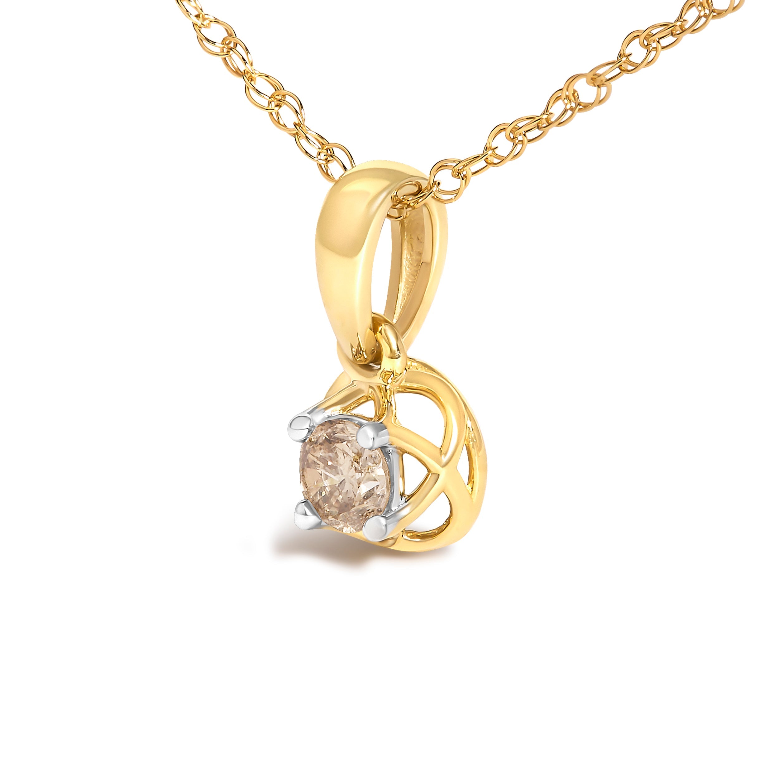14K Yellow Gold Plated Silver 1/5 Cttw Diamond Openwork Pendant Necklace