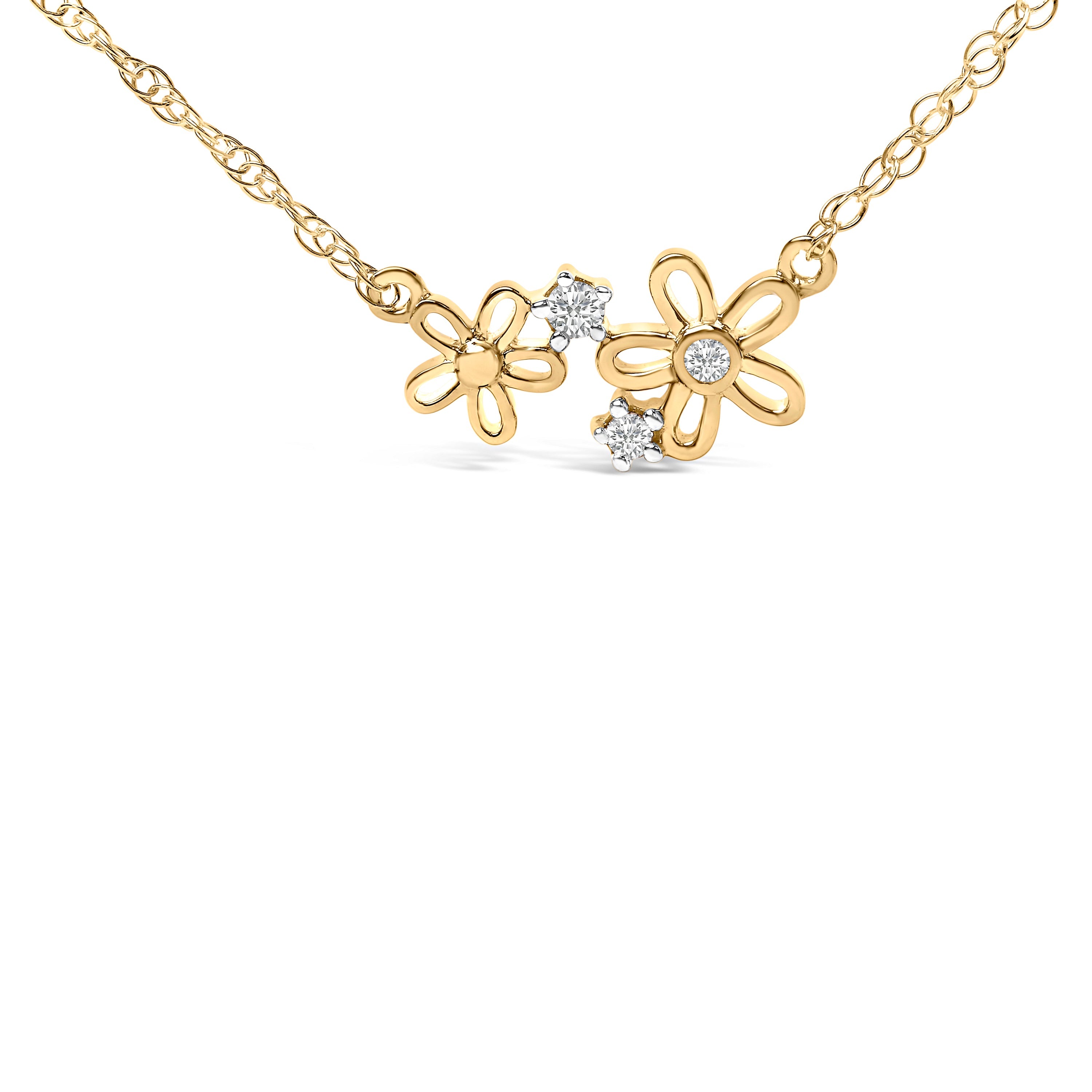14K Yellow Gold Plated Sterling Silver Diamond Accent Floral Pendant Necklace