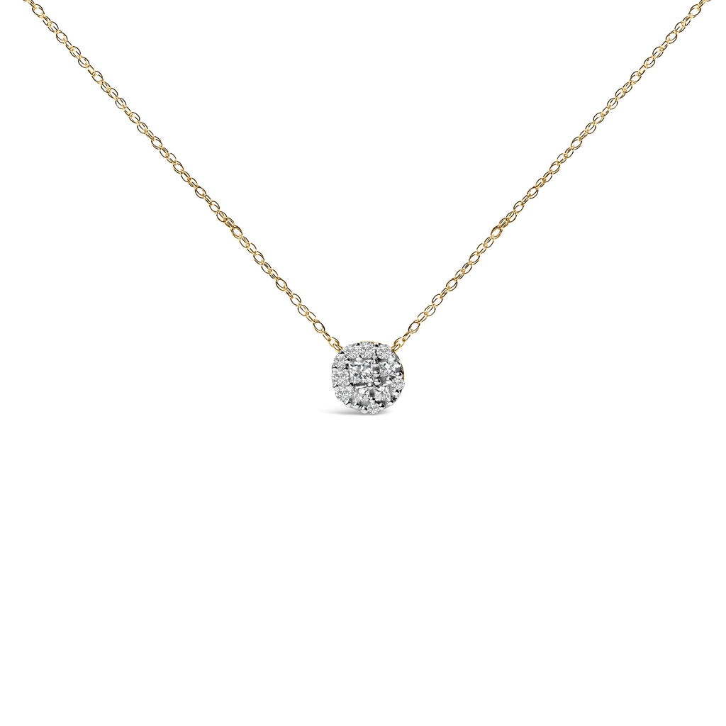 14K Yellow Gold Plated Sterling Silver 3/8 Cttw Diamond Cluster Pendant Necklace