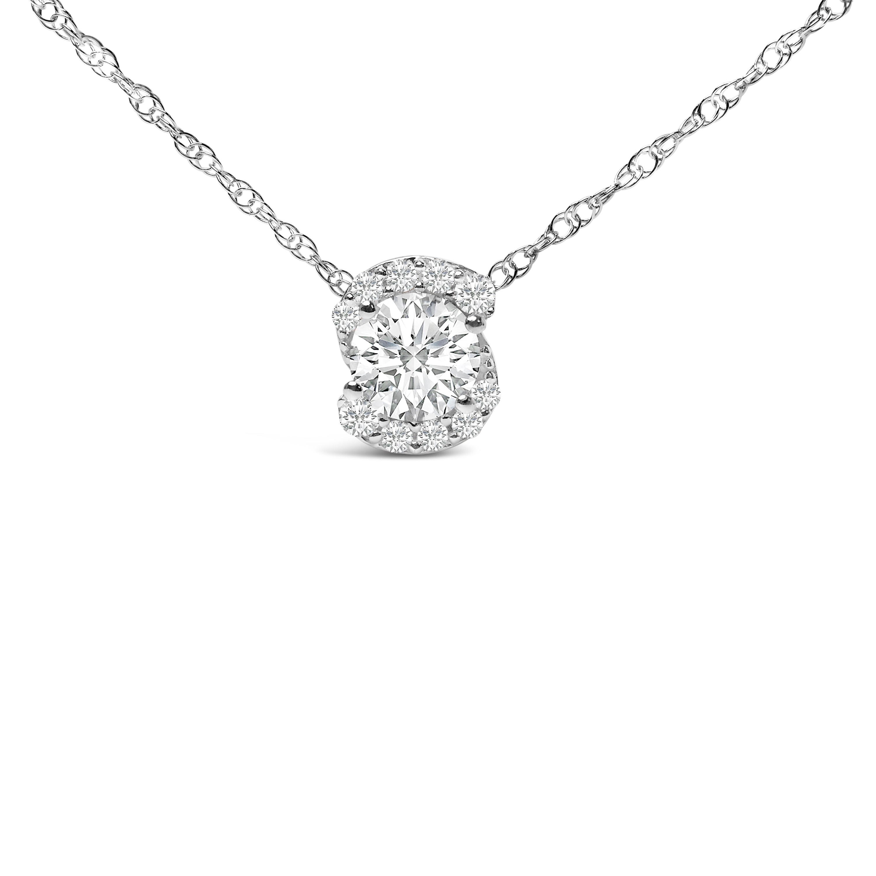 .925 Sterling Silver 1.0 Cttw Lab Grown Round-Cut Diamond Pendant Necklace 18"