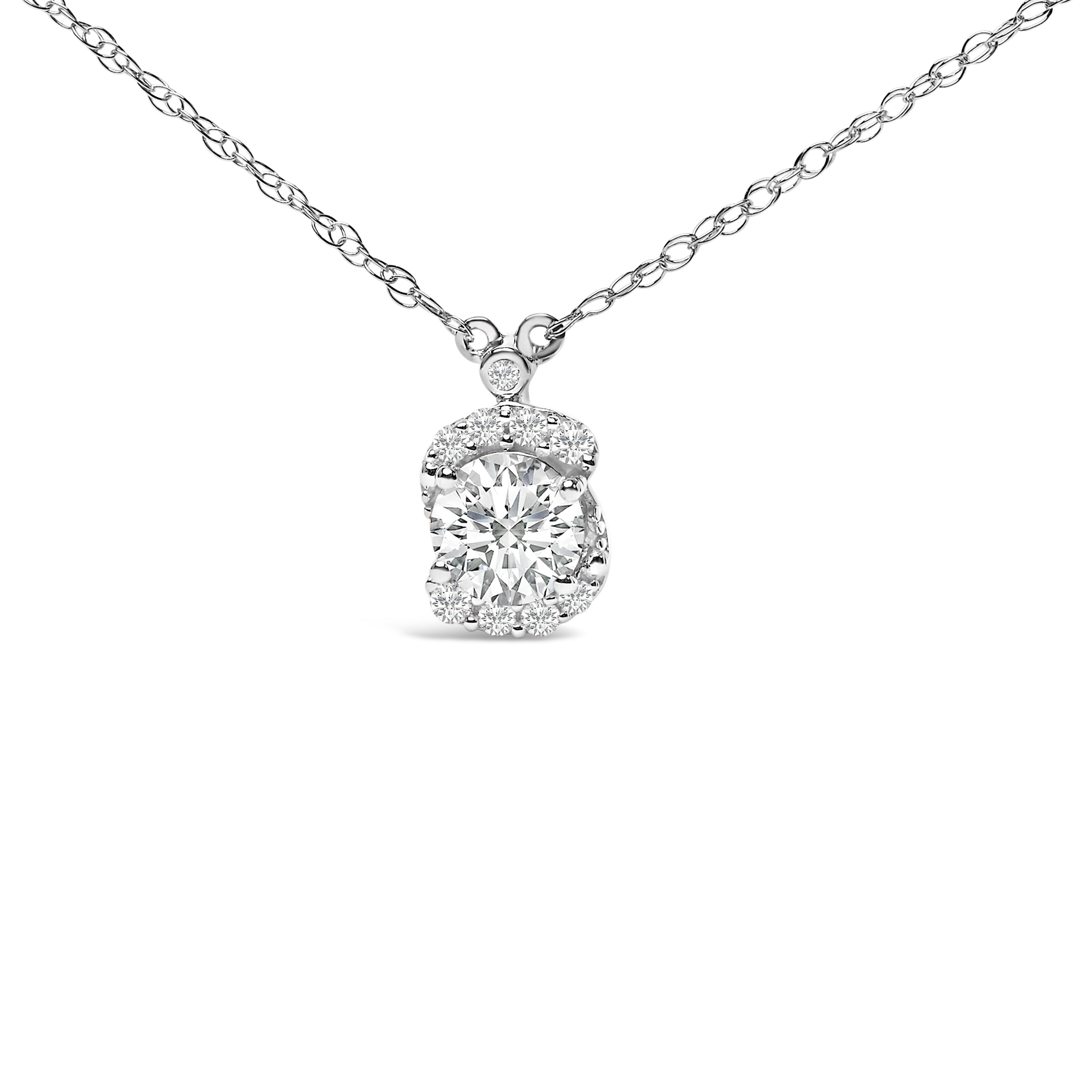 Sterling Silver 1.00 Cttw Lab Grown Diamond Oval Halo Pendant Bezel Station Necklace