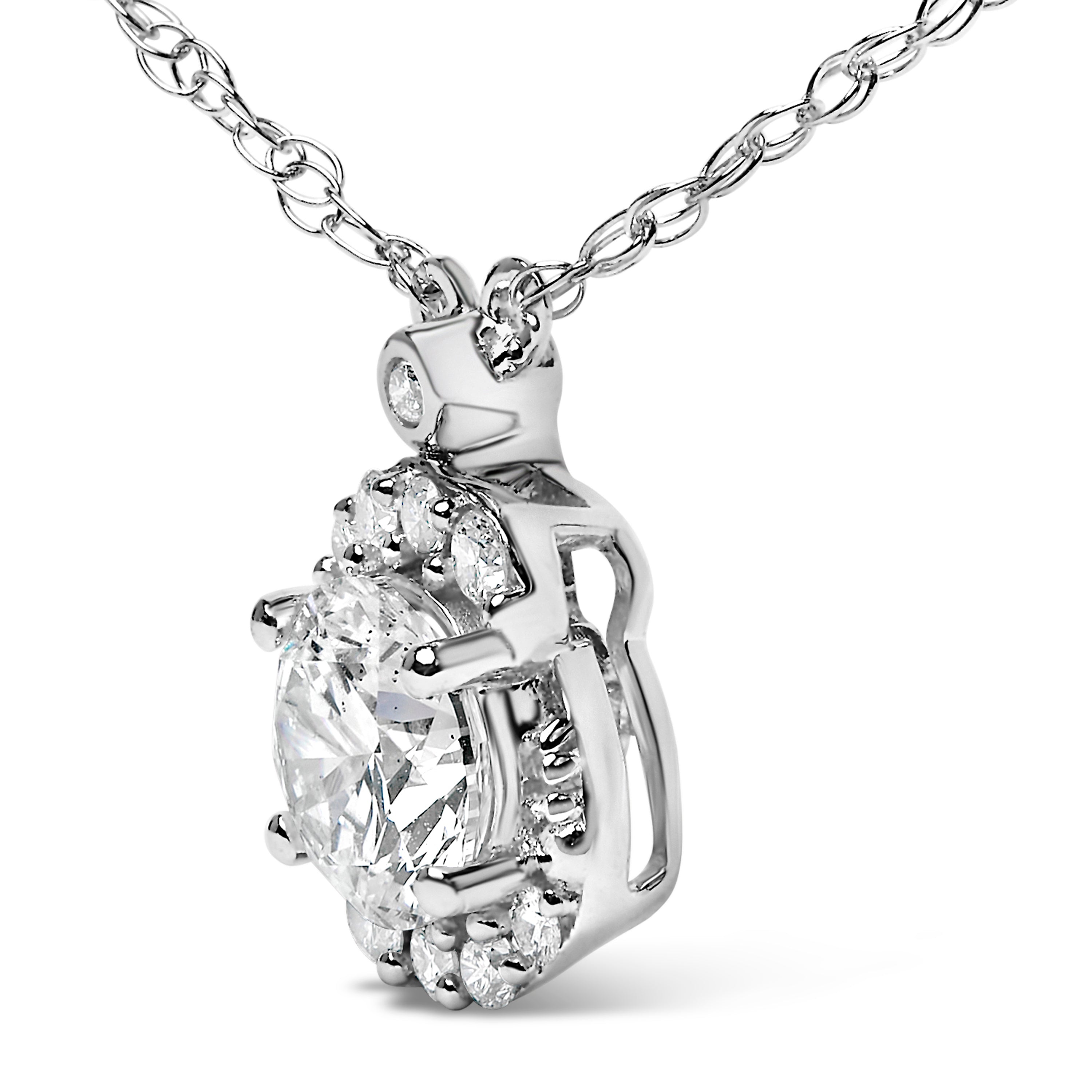 Sterling Silver 1.00 Cttw Lab Grown Diamond Oval Halo Pendant Bezel Station Necklace