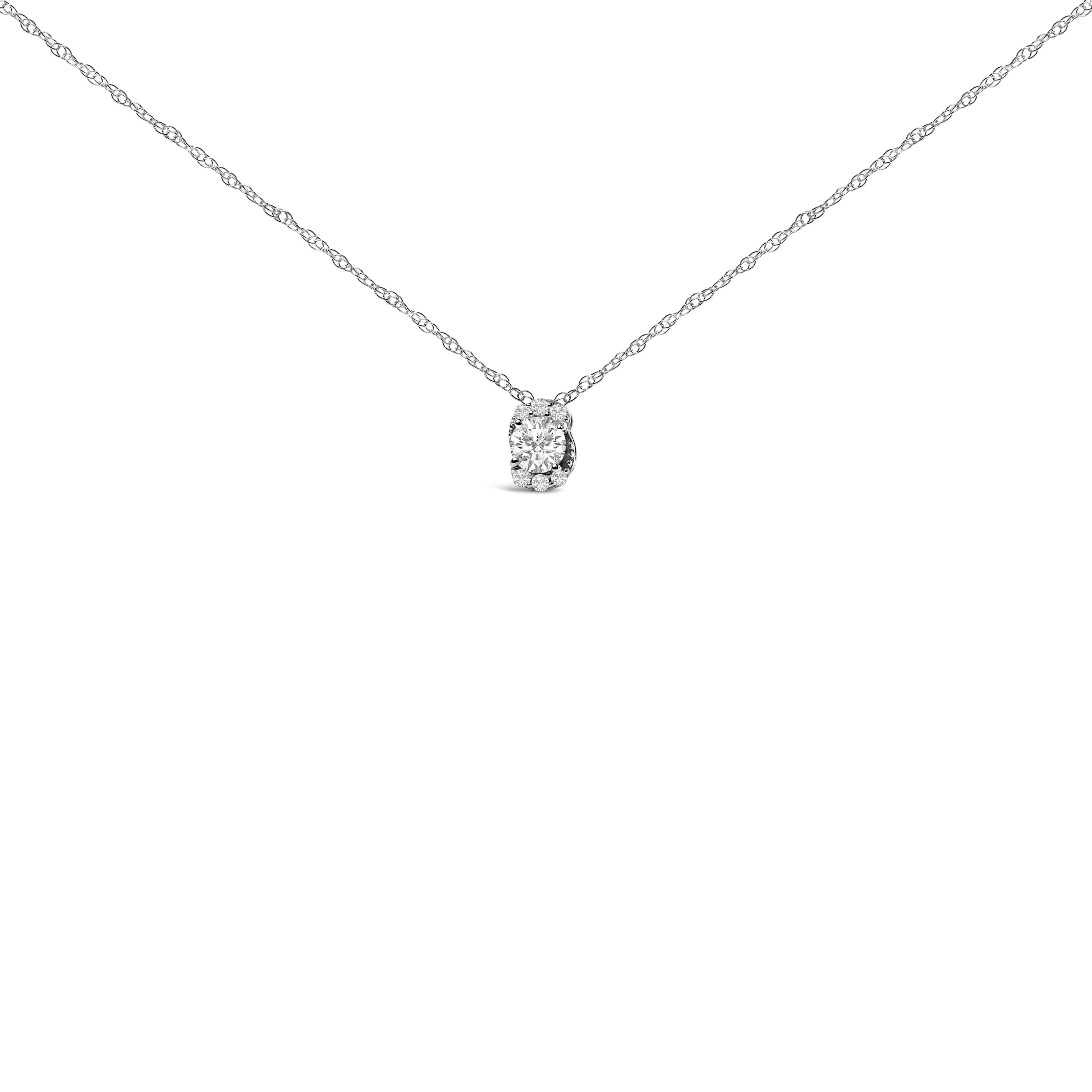 Sterling Silver 1/2 Cttw Lab Grown Diamond Oval Halo Pendant Necklace