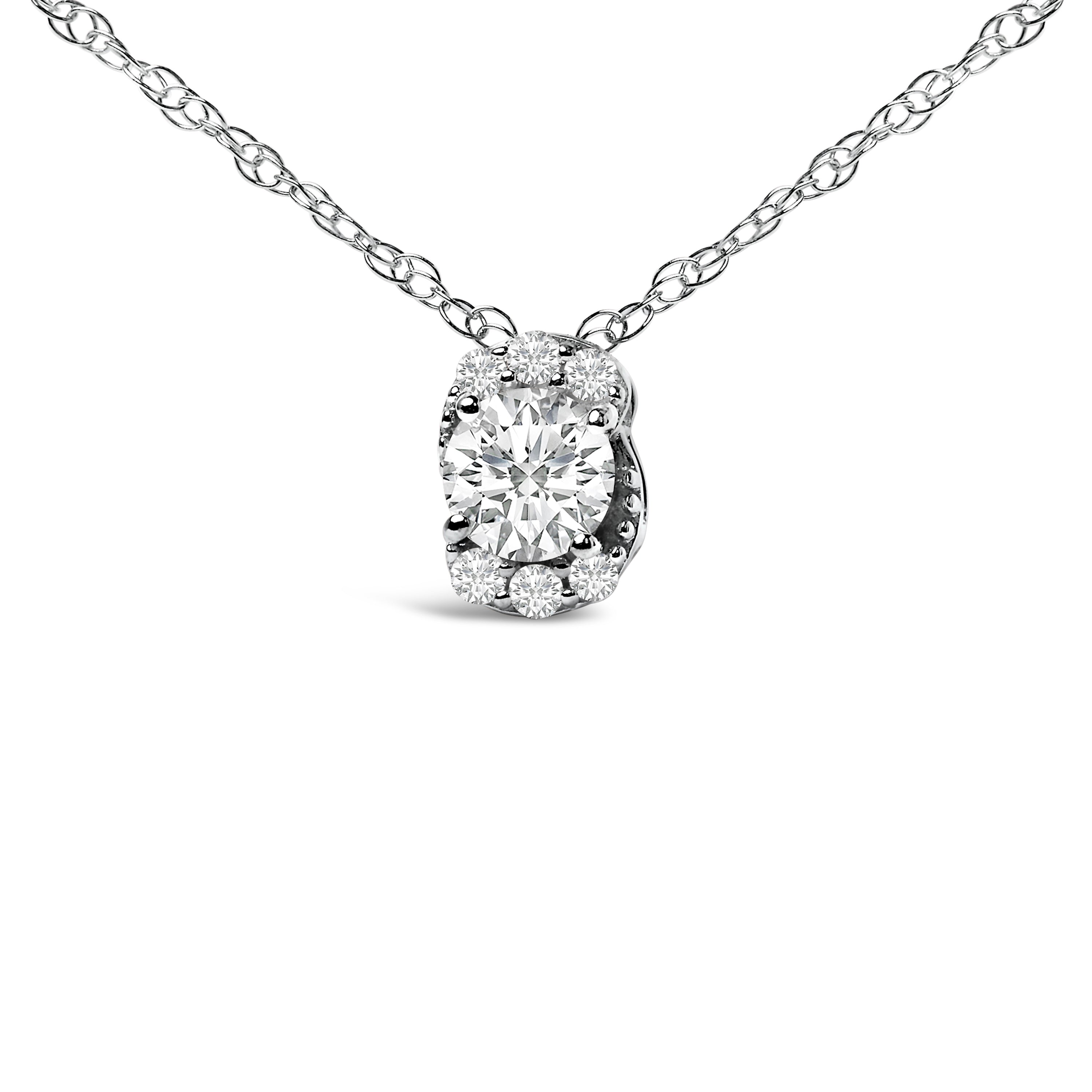 Sterling Silver 1/2 Cttw Lab Grown Diamond Oval Halo Pendant Necklace