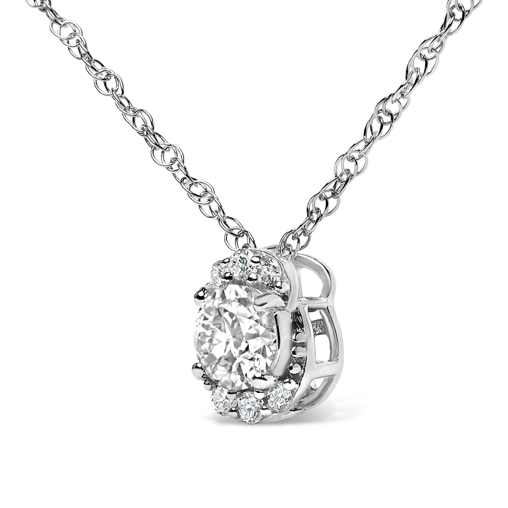 Sterling Silver 1/2 Cttw Lab Grown Diamond Oval Halo Pendant Necklace