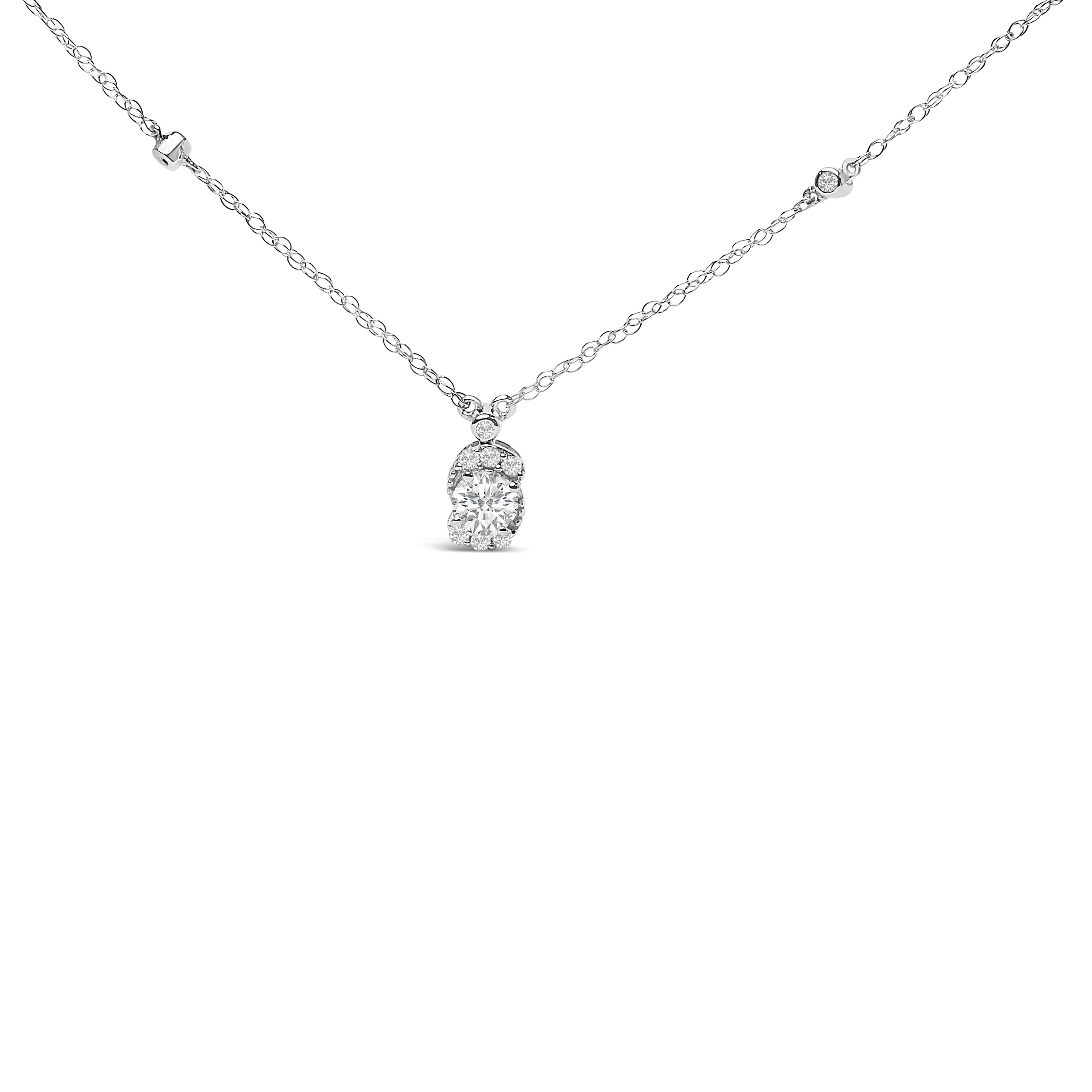 Sterling Silver 5/8 Cttw Lab Grown Diamond Oval Halo Pendant Necklace