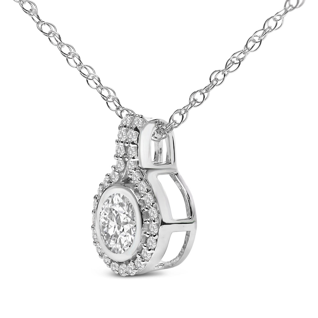 Sterling Silver 3/4 Cttw Lab Grown Diamond Halo Pendant Necklace