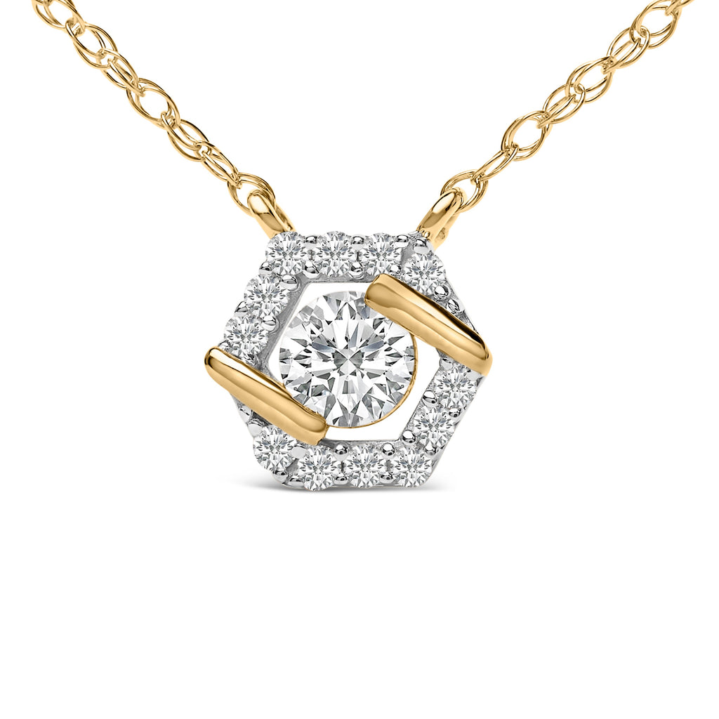 14K Yellow Gold Plated Sterling Silver 3/8 Cttw Lab Grown Diamond Hex Halo Pendant Necklace