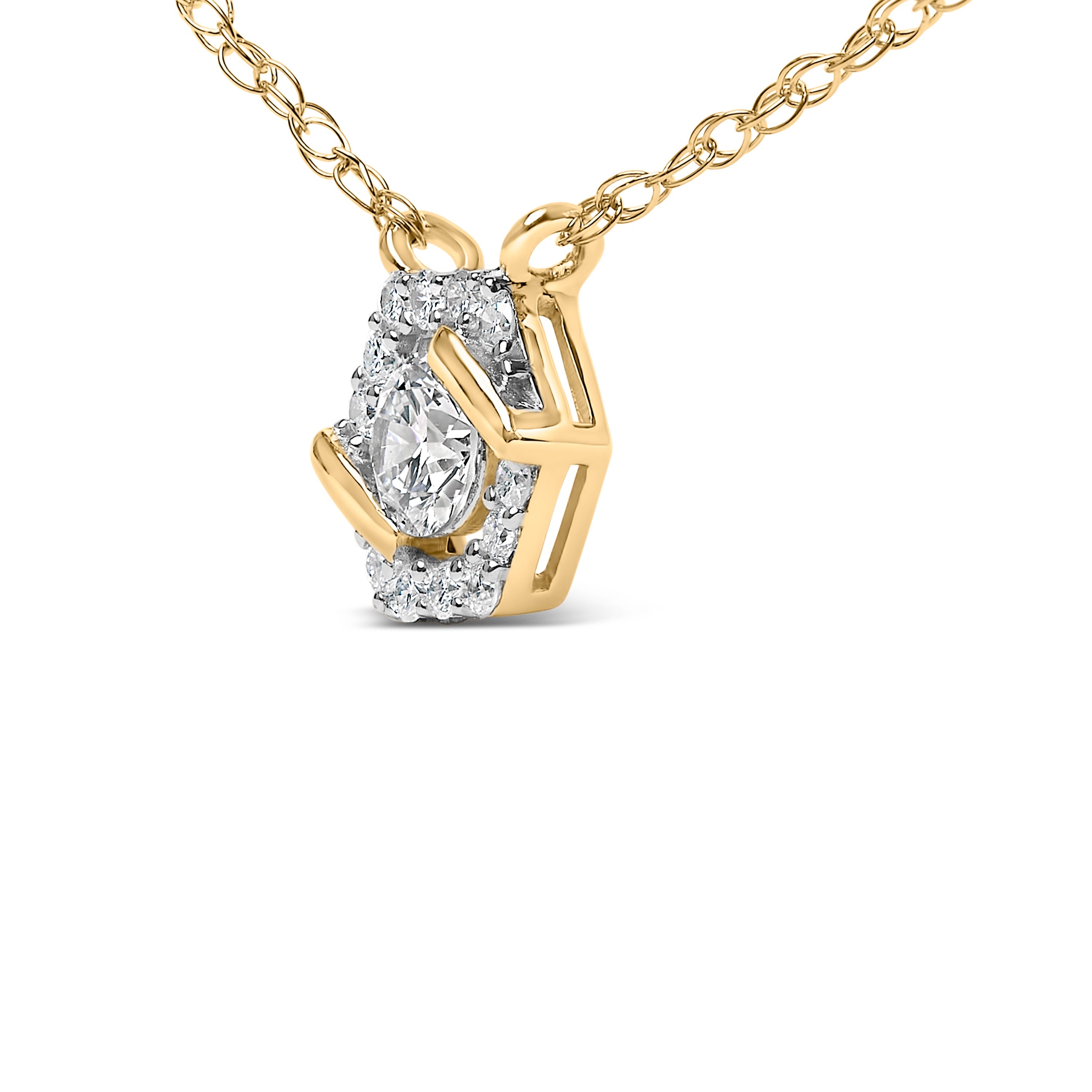 14K Yellow Gold Plated Sterling Silver 3/8 Cttw Lab Grown Diamond Hex Halo Pendant Necklace