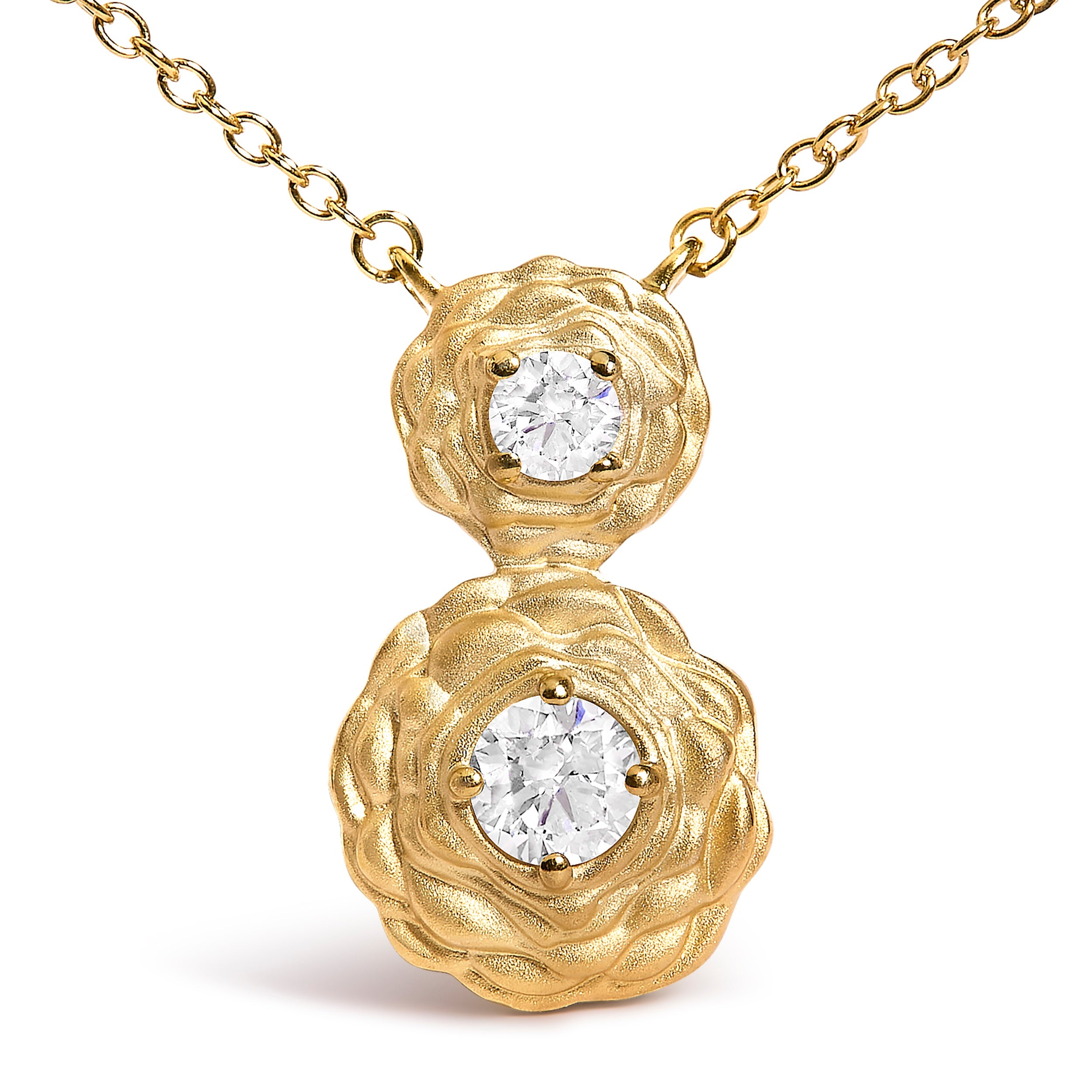 14K Yellow Gold Plated Sterling Silver 1/2 Cttw Lab Grown Diamond Rose Pendant Necklace