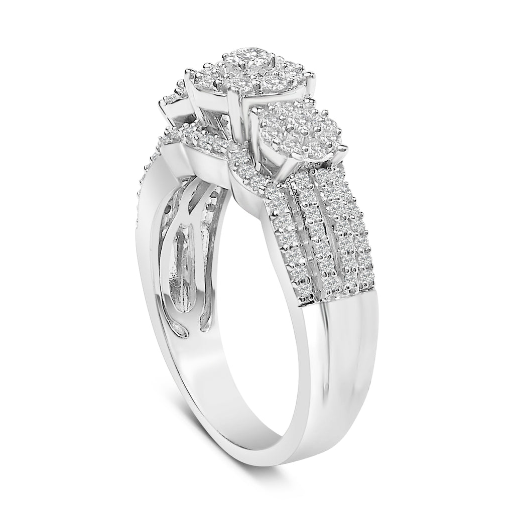 .925 Sterling Silver 1.0 Cttw Diamond Engagement Ring and Soldered Wedding Band Set