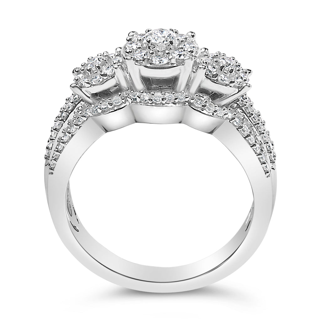 .925 Sterling Silver 1.0 Cttw Diamond Engagement Ring and Soldered Wedding Band Set