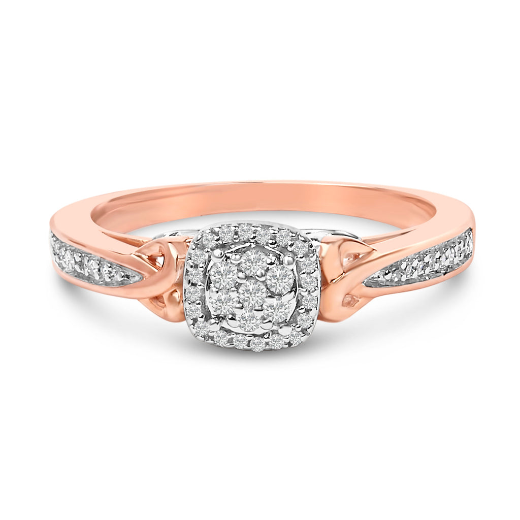 14K Rose Gold Plated Sterling Silver 1/6 Cttw Diamond Knot Cluster Ring