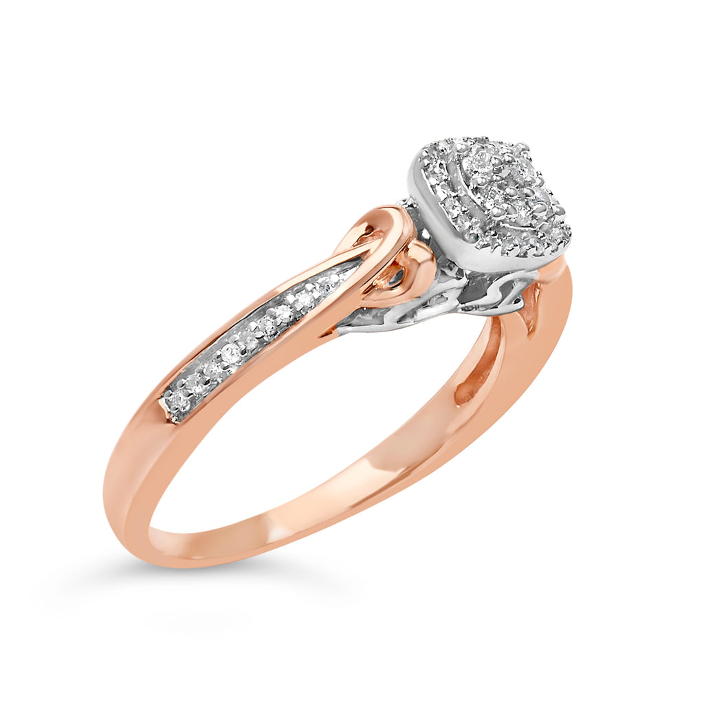 14K Rose Gold Plated Sterling Silver 1/6 Cttw Diamond Knot Cluster Ring