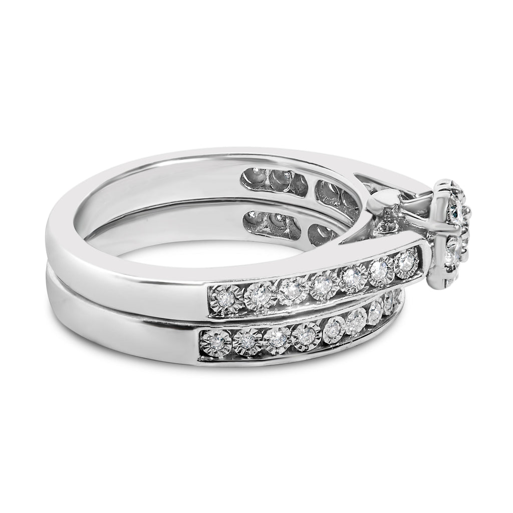 Sterling Silver 1/2 Cttw Diamond Cluster Flower Bridal Set