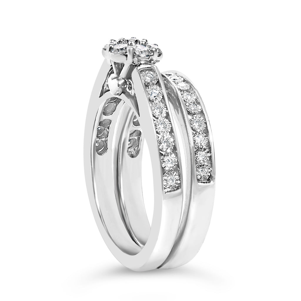 Sterling Silver 1/2 Cttw Diamond Cluster Flower Bridal Set