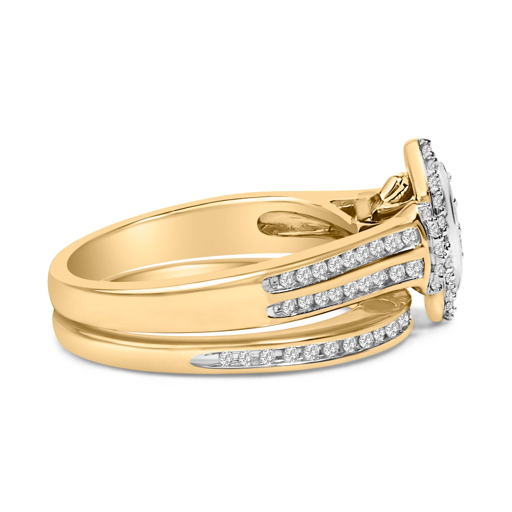 14K Yellow Gold Plated Sterling Silver 1/2 Cttw Marquise Cluster Diamond Bridal Set