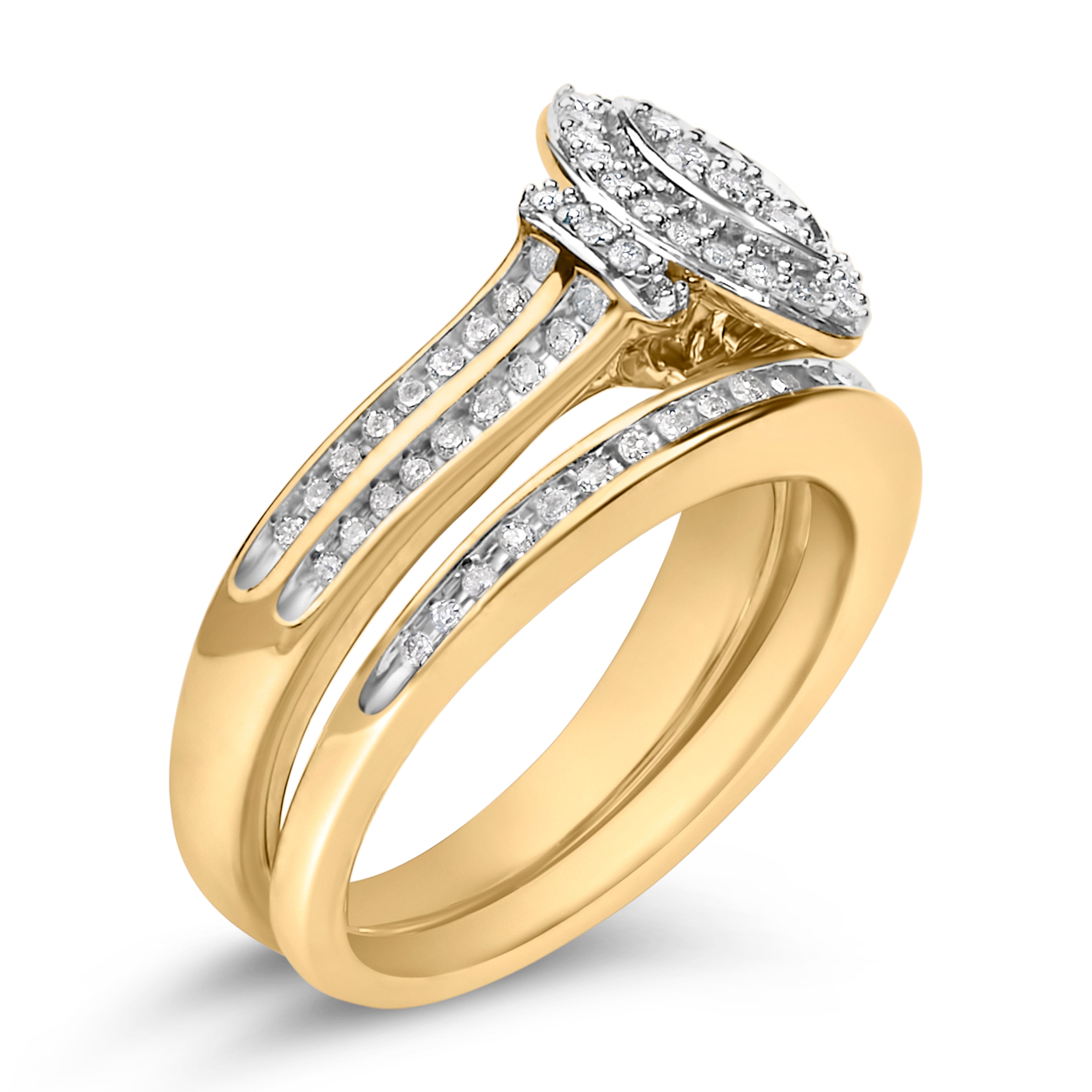 14K Yellow Gold Plated Sterling Silver 1/2 Cttw Marquise Cluster Diamond Bridal Set