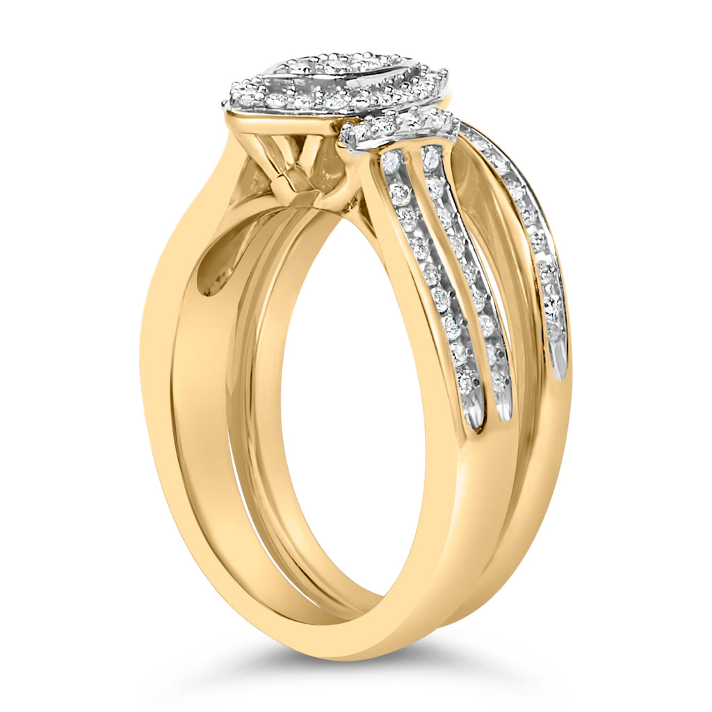14K Yellow Gold Plated Sterling Silver 1/2 Cttw Marquise Cluster Diamond Bridal Set