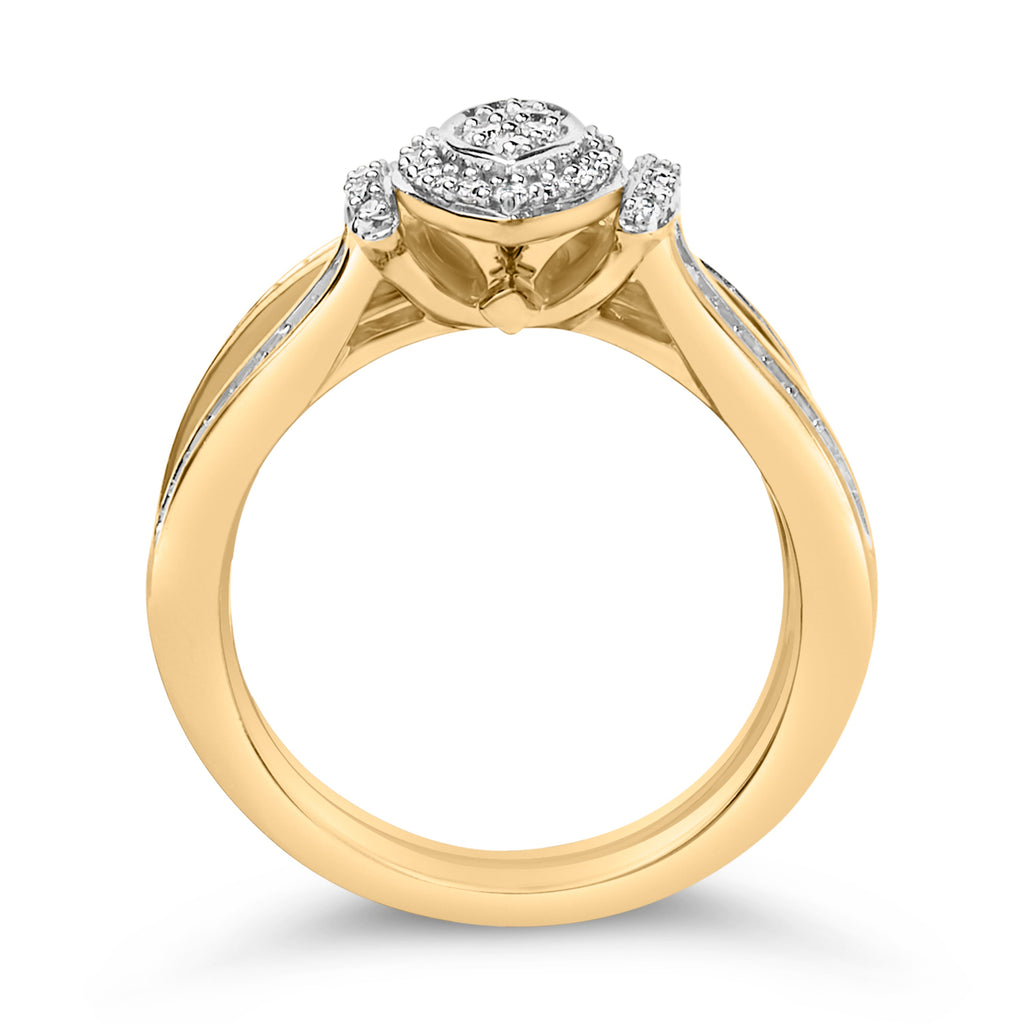14K Yellow Gold Plated Sterling Silver 1/2 Cttw Marquise Cluster Diamond Bridal Set
