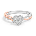 14K Rose Gold Plated Sterling Silver 1/10 Cttw Diamond Heart Motif Ring