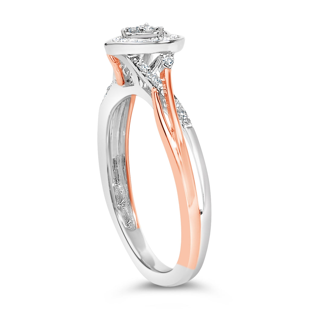 14K Rose Gold Plated Sterling Silver 1/10 Cttw Diamond Heart Motif Ring