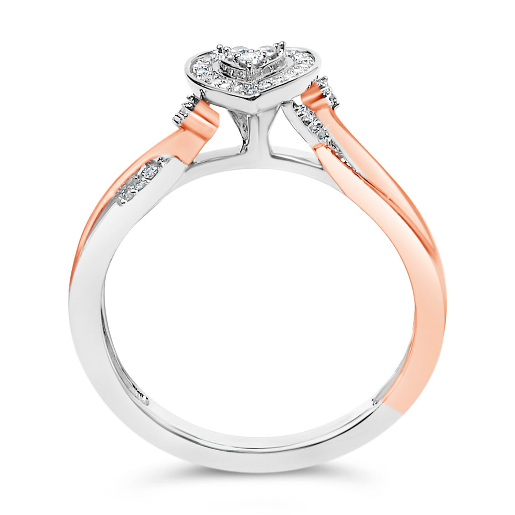 14K Rose Gold Plated Sterling Silver 1/10 Cttw Diamond Heart Motif Ring