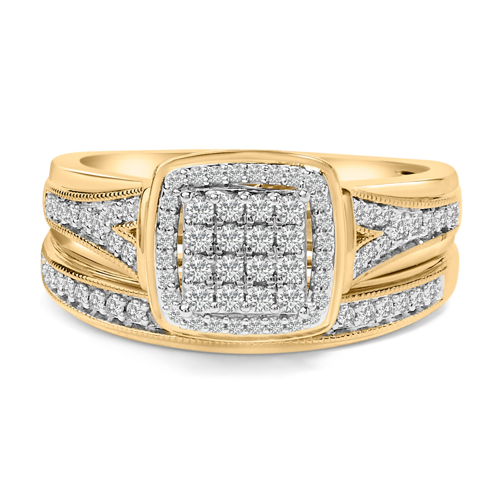 14K Yellow Gold Plated Sterling Silver 1/2 Cttw Diamond Square Cluster Bridal Set