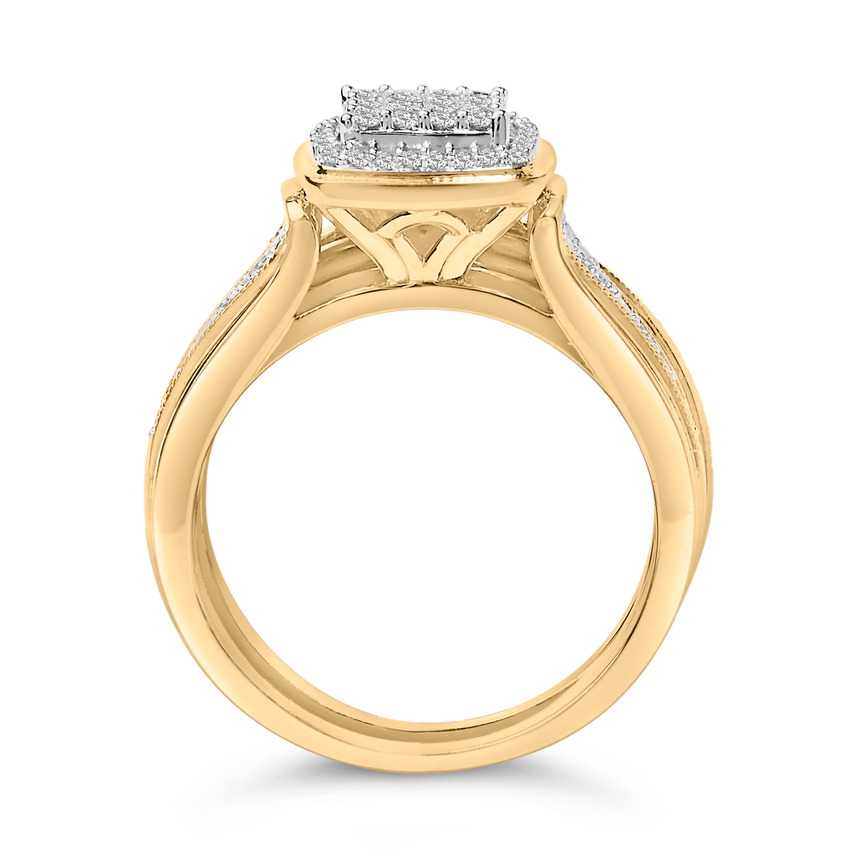 14K Yellow Gold Plated Sterling Silver 1/2 Cttw Diamond Square Cluster Bridal Set