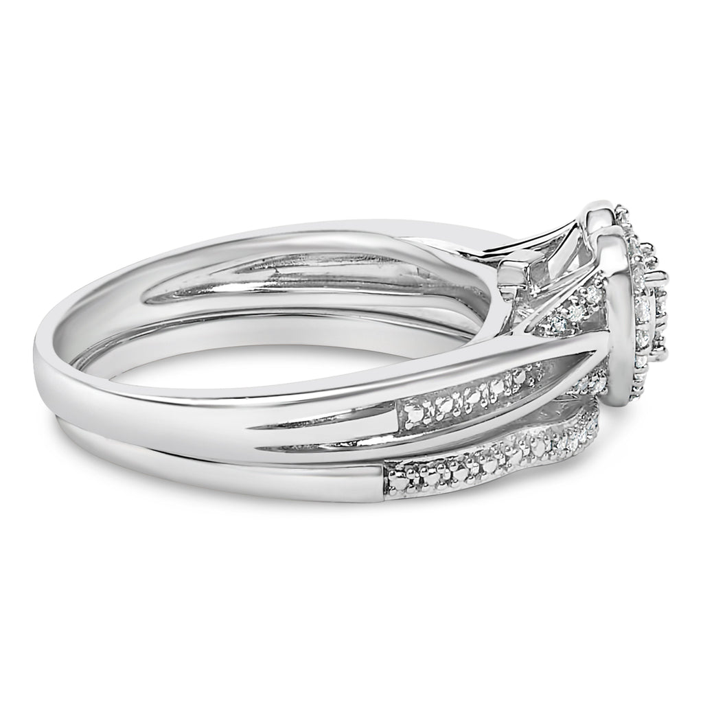 Sterling Silver 1/5 Cttw Diamond Heart Motif Bridal Set
