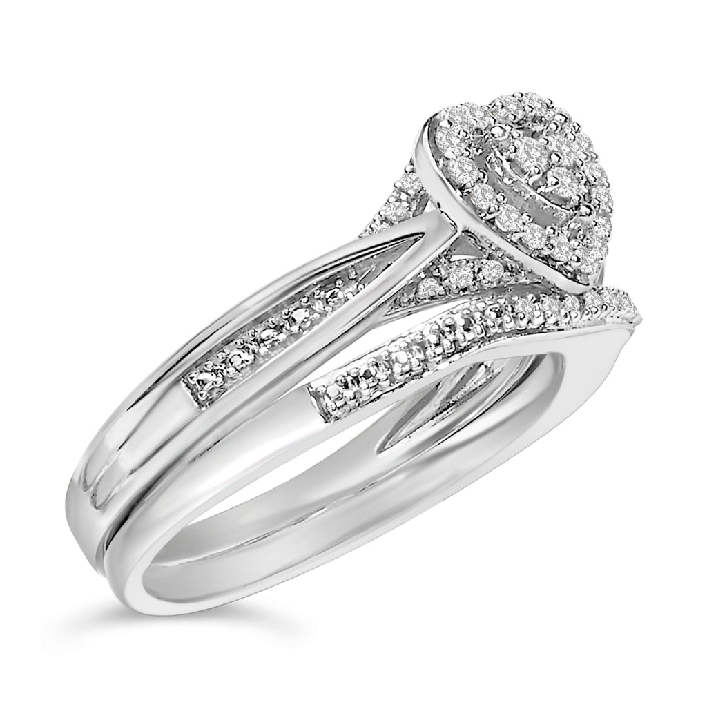 Sterling Silver 1/5 Cttw Diamond Heart Motif Bridal Set