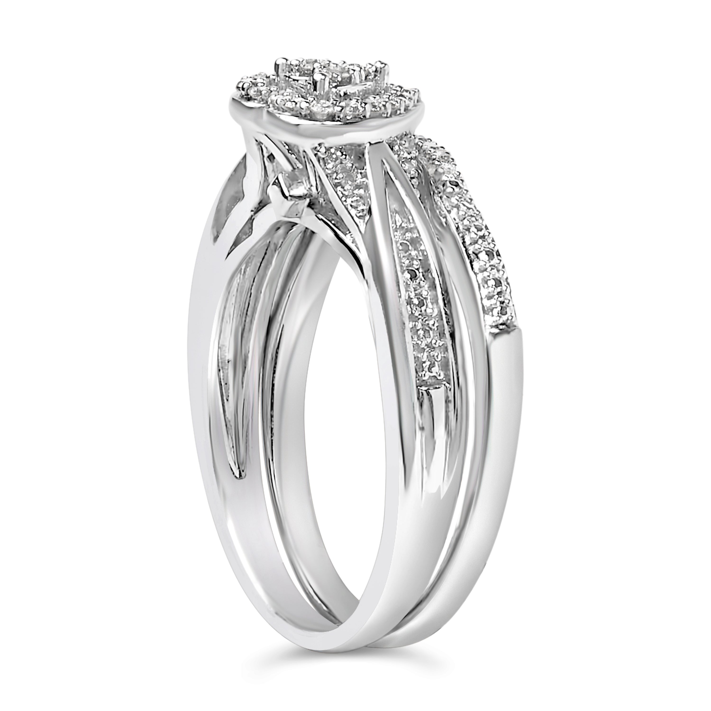Sterling Silver 1/5 Cttw Diamond Heart Motif Bridal Set