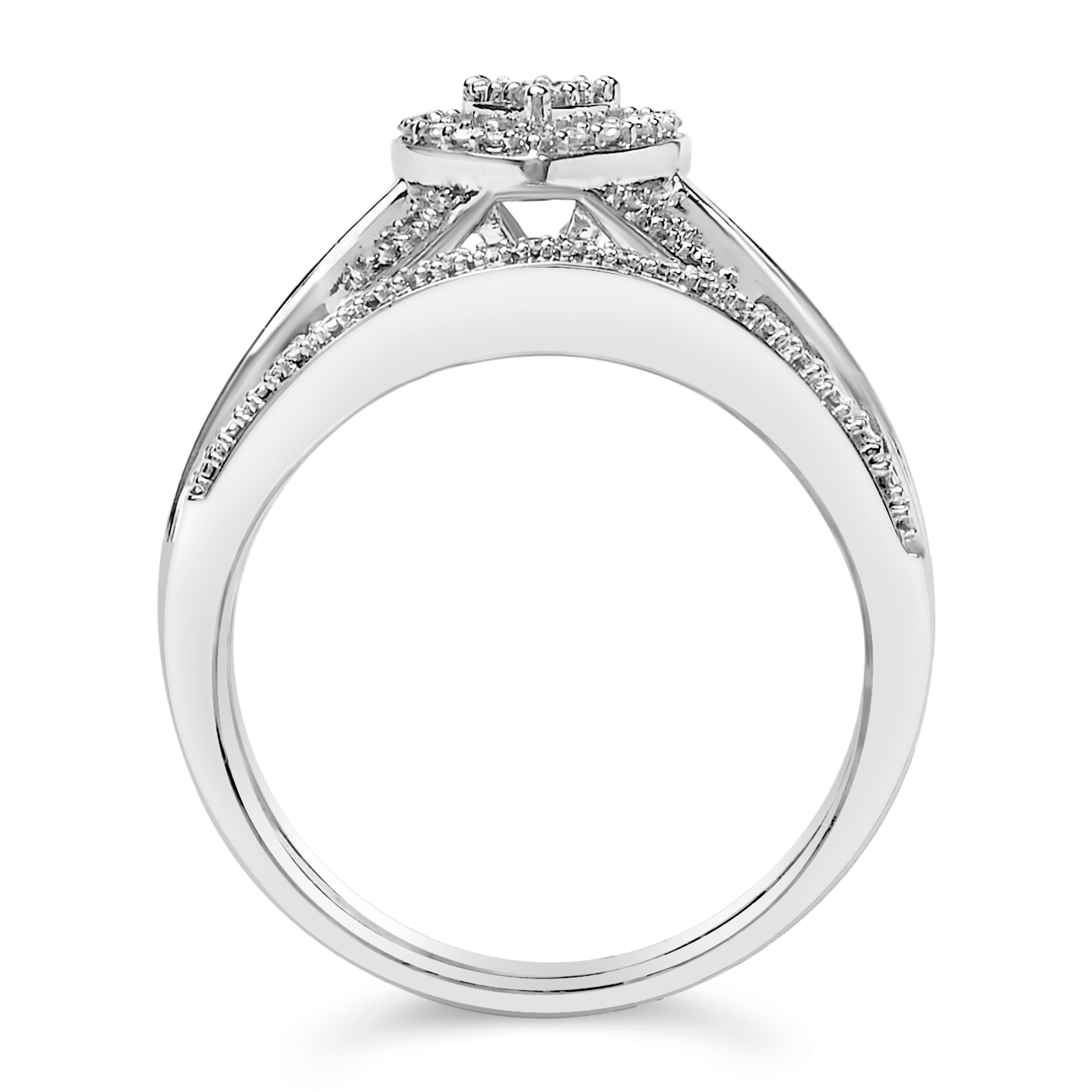 Sterling Silver 1/5 Cttw Diamond Heart Motif Bridal Set