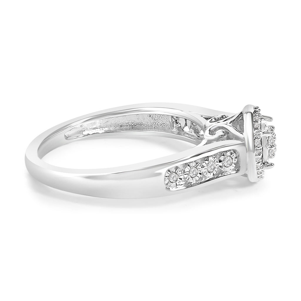Sterling Silver Diamond Accent Round Cluster Halo Ring