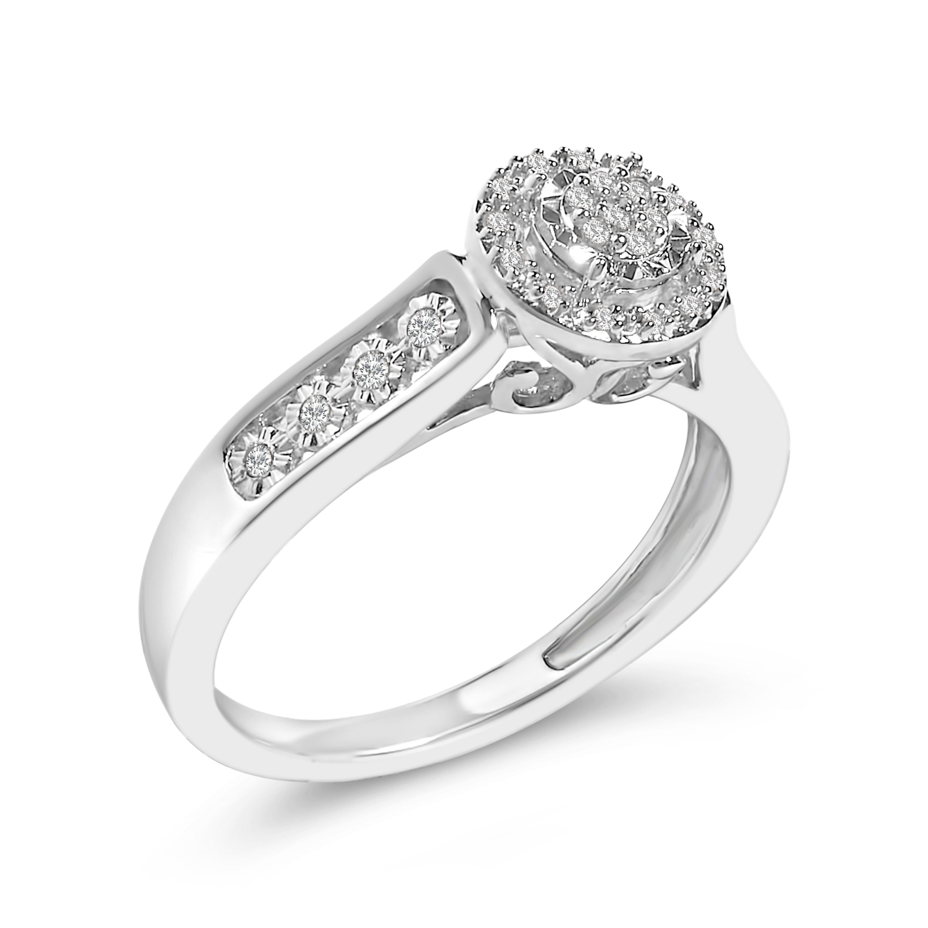 Sterling Silver Diamond Accent Round Cluster Halo Ring